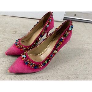 Charlotte Olympia Pink Jeweled Pumps SZ 36 Eu‎ 5.5 Pointed Toe Heels Party Shoes